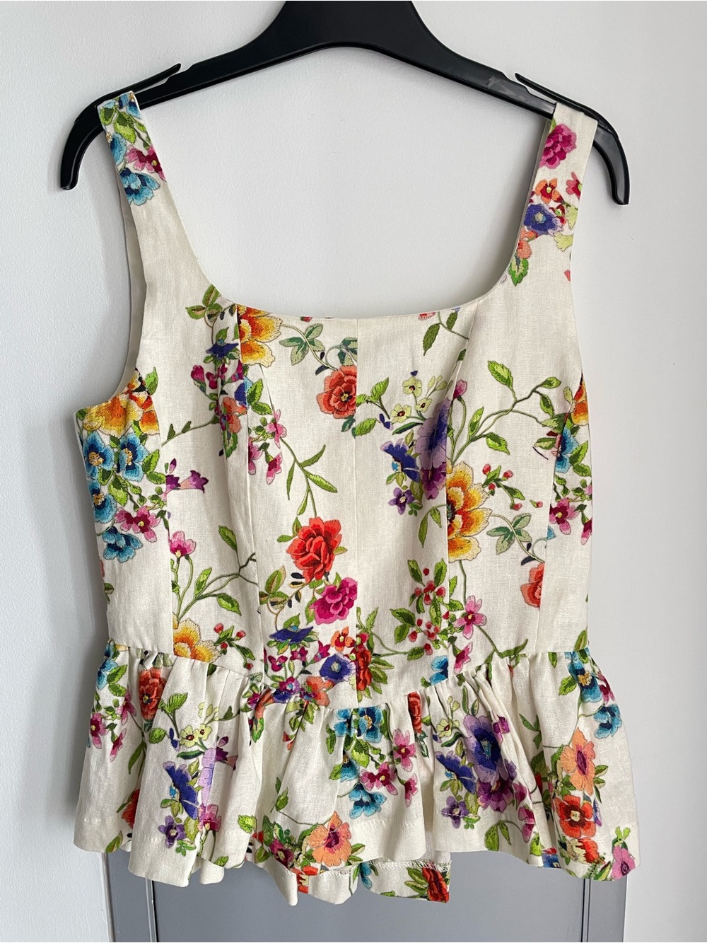 NWT AVEC LES FILLES Peplum Hem Corset Square Neck Linen Blend Cream Tank Top